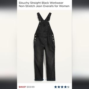 NWT Old Navy Slouchy Straight Black Workwear Non-Stretch Jean Overalls size 18